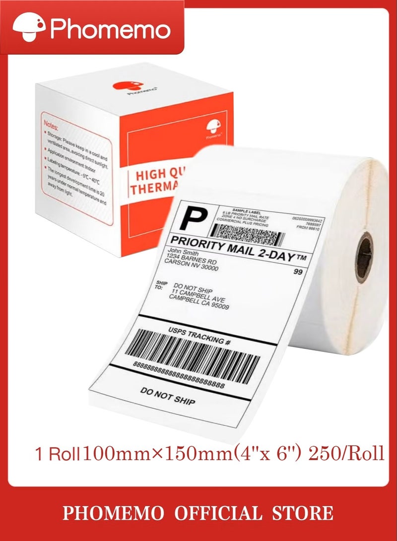 phomemo Thermal Direct Shipping Label, 10cm×15cm (4''x 6'')- 250 Labels/Roll, Compatible with Rollo, MUNBYN, Zebra, Fargo Label Printer (White) - Image 1